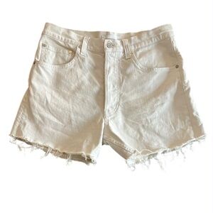 HELMUT LANG Off White Frayed Denim Shorts- 29 Women / 32 Men